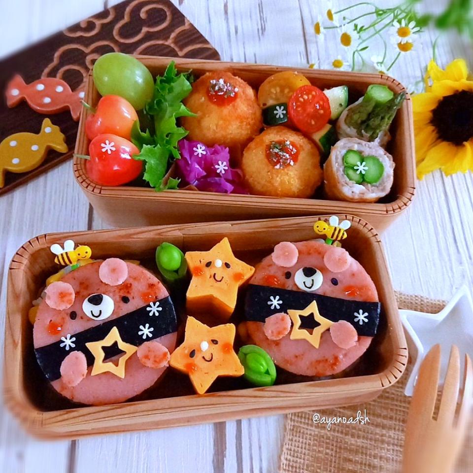 🐻まんまるくまさんソーセージで
🌽とうもろこしご飯おにぎり弁当
